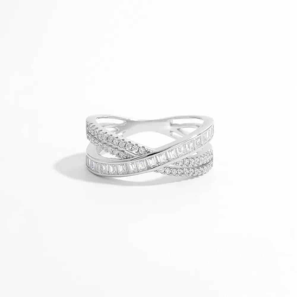 X Shape Inlaid Zircon 925 Sterling Silver Ring - luxurift