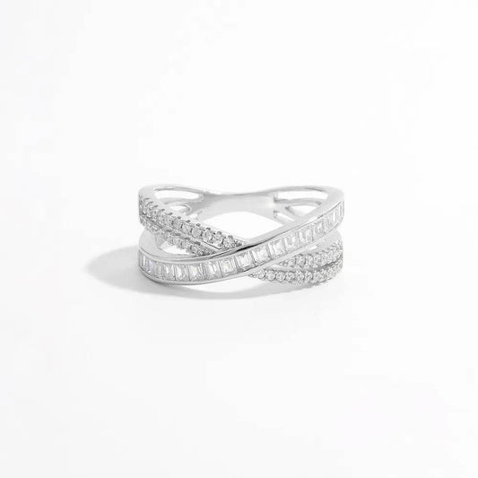 X Shape Inlaid Zircon 925 Sterling Silver Ring - luxurift