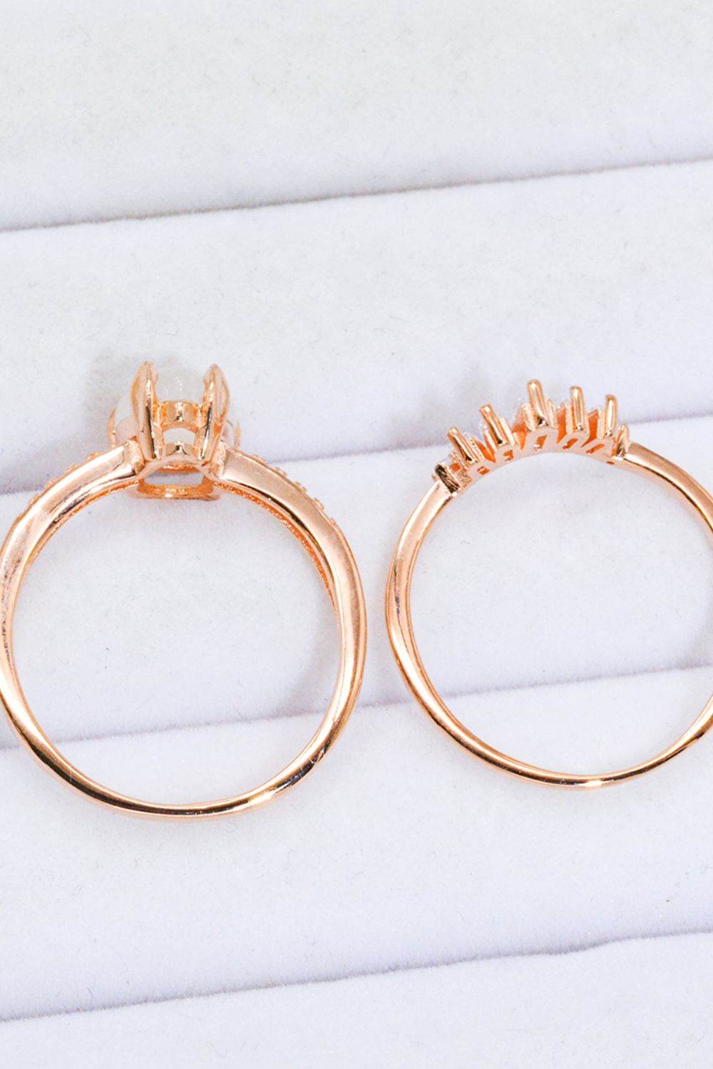 Natural Moonstone and Zircon 18K Rose Gold-Plated Two-Piece Ring Set - luxurift