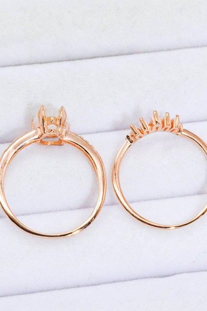 Natural Moonstone and Zircon 18K Rose Gold-Plated Two-Piece Ring Set - luxurift
