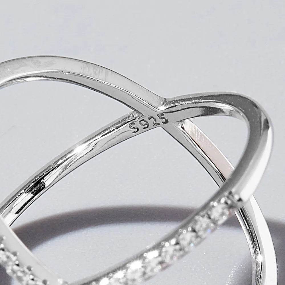 X Shape Inlaid Zircon 925 Sterling Silver Ring - luxurift