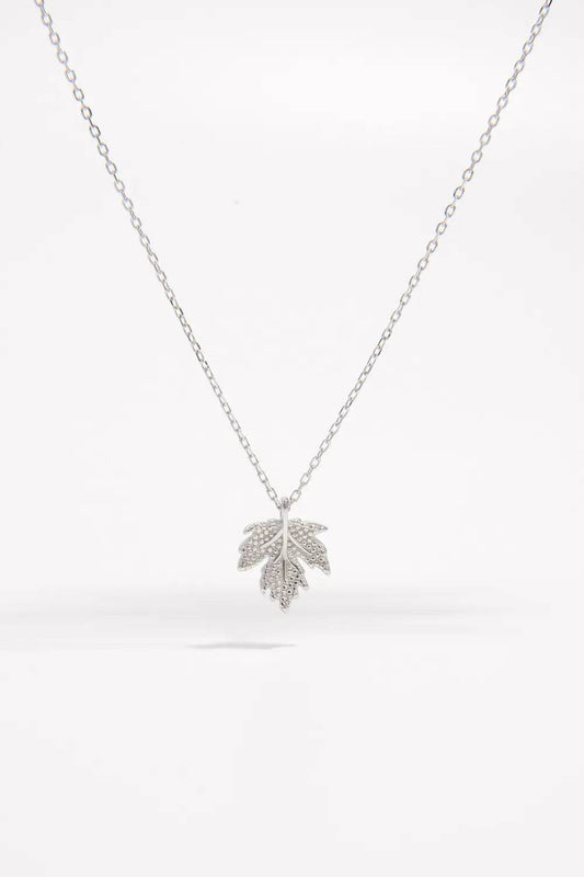 925 Sterling Silver Zircon Maple Leaf Necklace - luxurift