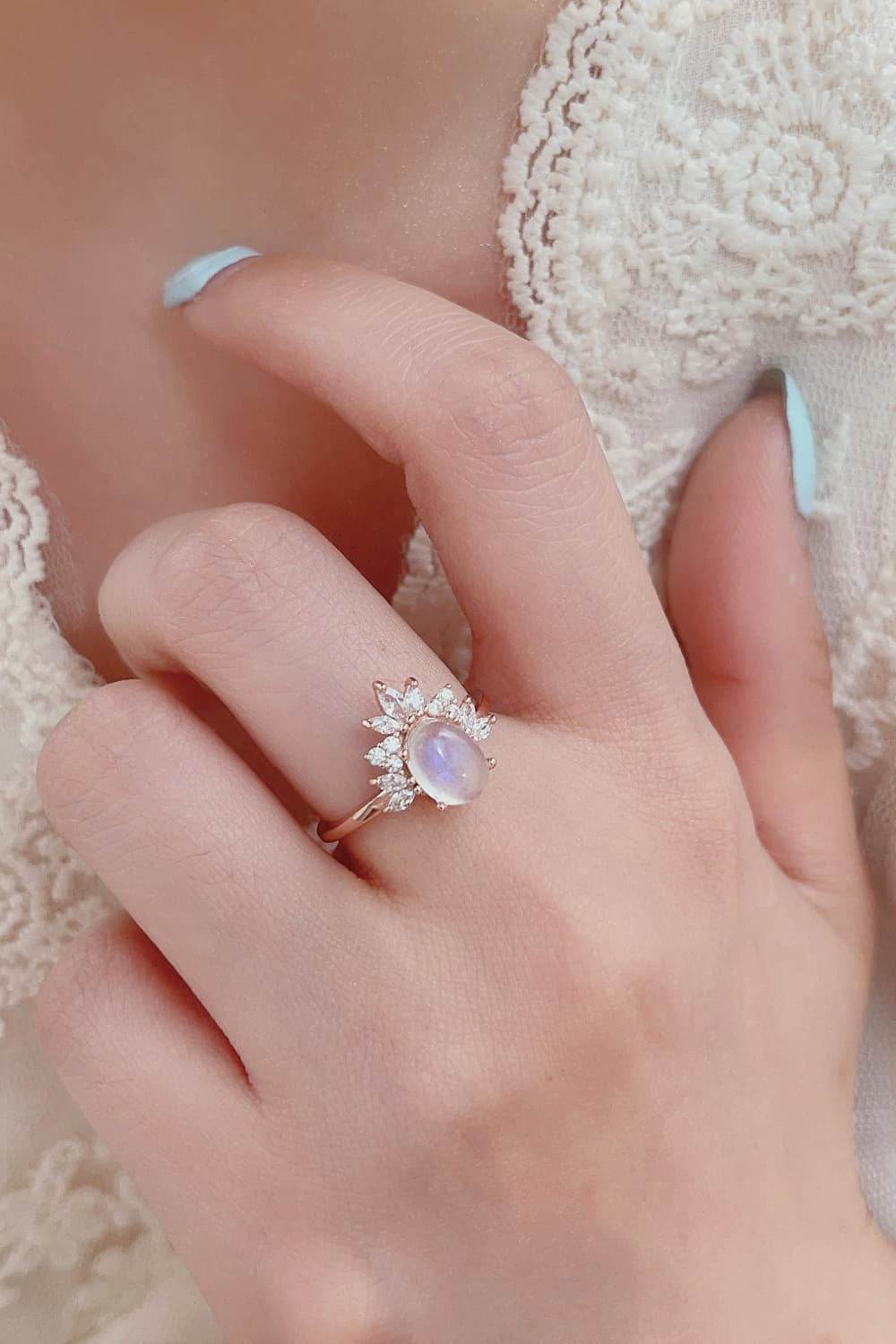 High Quality Natural Moonstone 18K Rose Gold-Plated 925 Sterling Silver Ring - luxurift