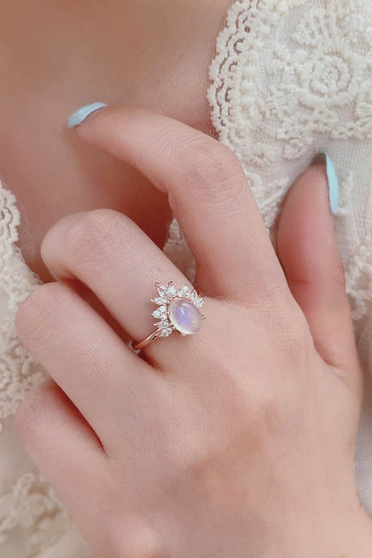 High Quality Natural Moonstone 18K Rose Gold-Plated 925 Sterling Silver Ring - luxurift