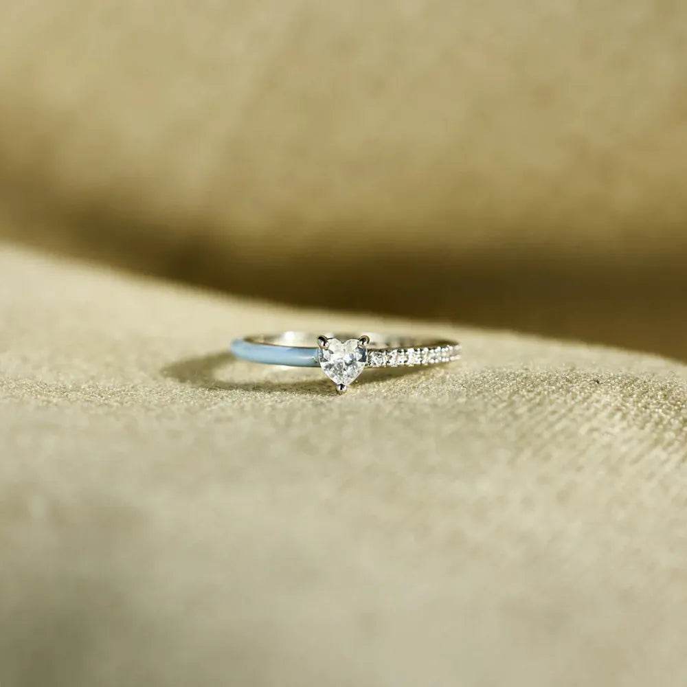 Heart Shape Inlaid Zircon Enamel Ring - luxurift