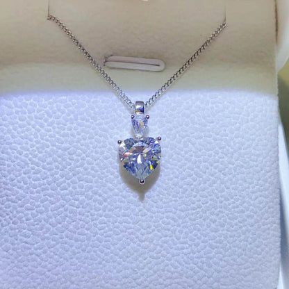 2 Carat Moissanite 925 Sterling Silver Heart Pendant Necklace - luxurift