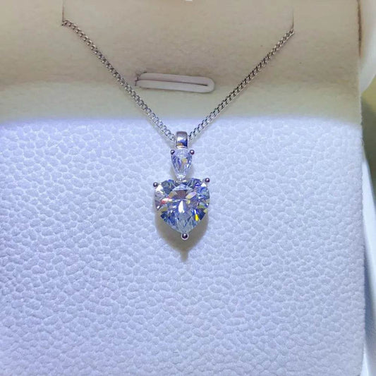 2 Carat Moissanite 925 Sterling Silver Heart Pendant Necklace - luxurift