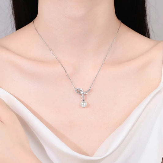 Natural Pearl Pendant Moissanite 925 Sterling Silver Necklace - luxurift