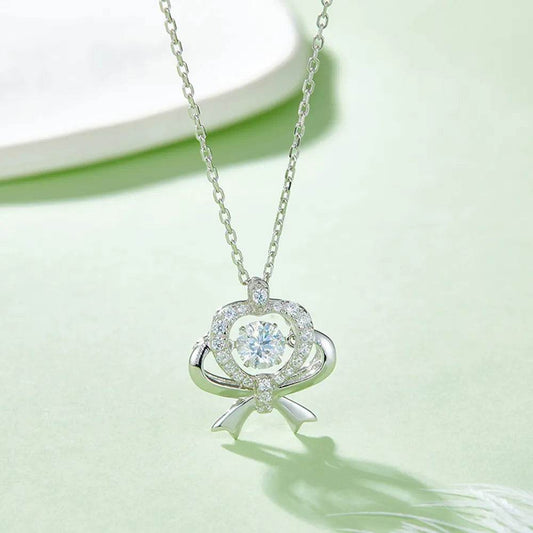 Moissanite 925 Sterling Silver Bow & Heart Necklace - luxurift