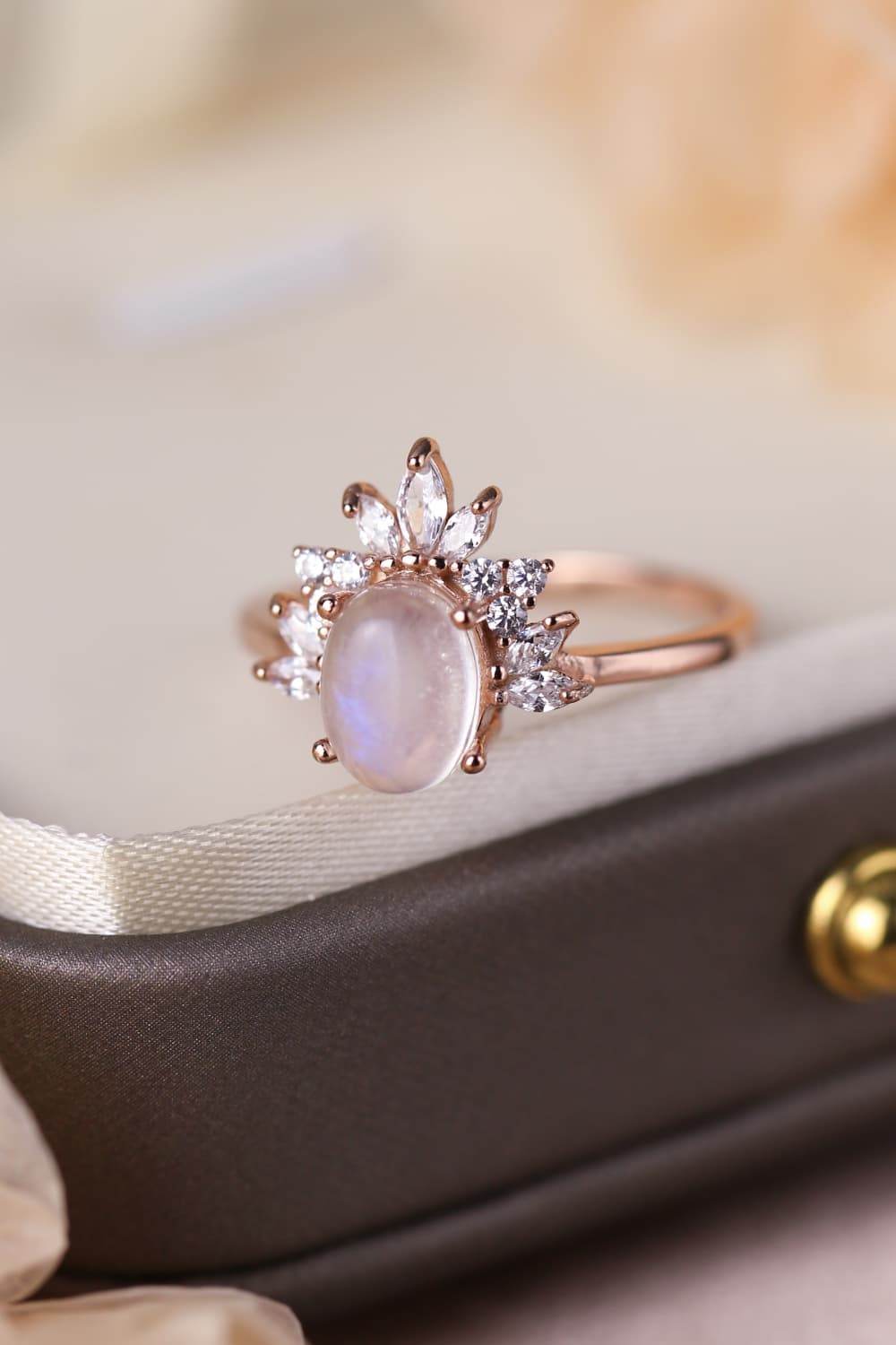 High Quality Natural Moonstone 18K Rose Gold-Plated 925 Sterling Silver Ring - luxurift
