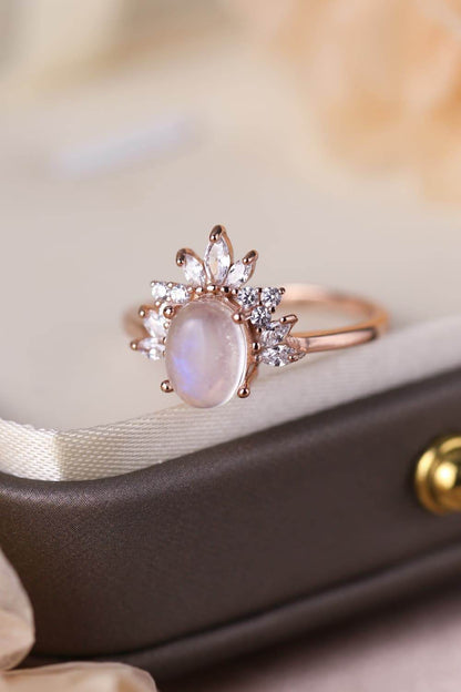 High Quality Natural Moonstone 18K Rose Gold-Plated 925 Sterling Silver Ring - luxurift