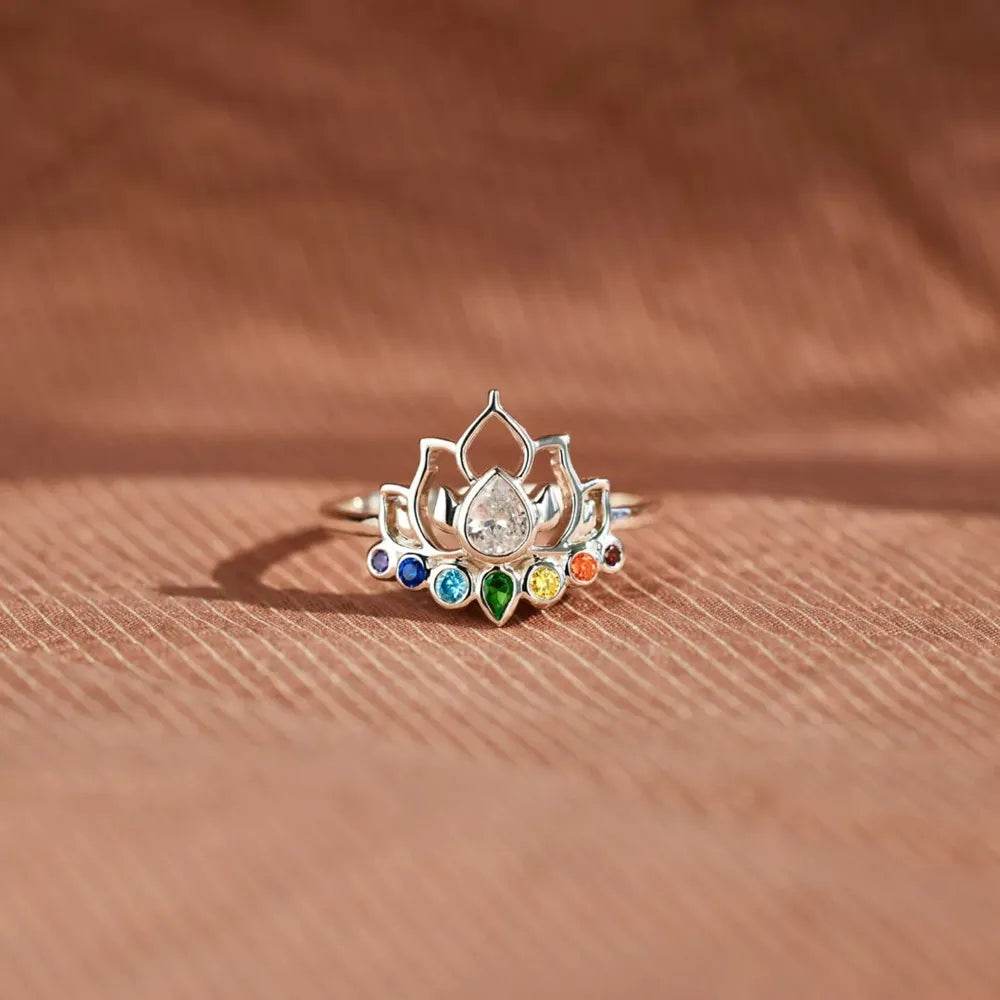 925 Sterling Silver Inlaid Zircon Lotus Shape Ring - luxurift