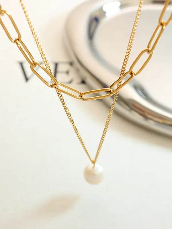Freshwater Pearl Titanium Steel Double-Layered Necklace - luxurift