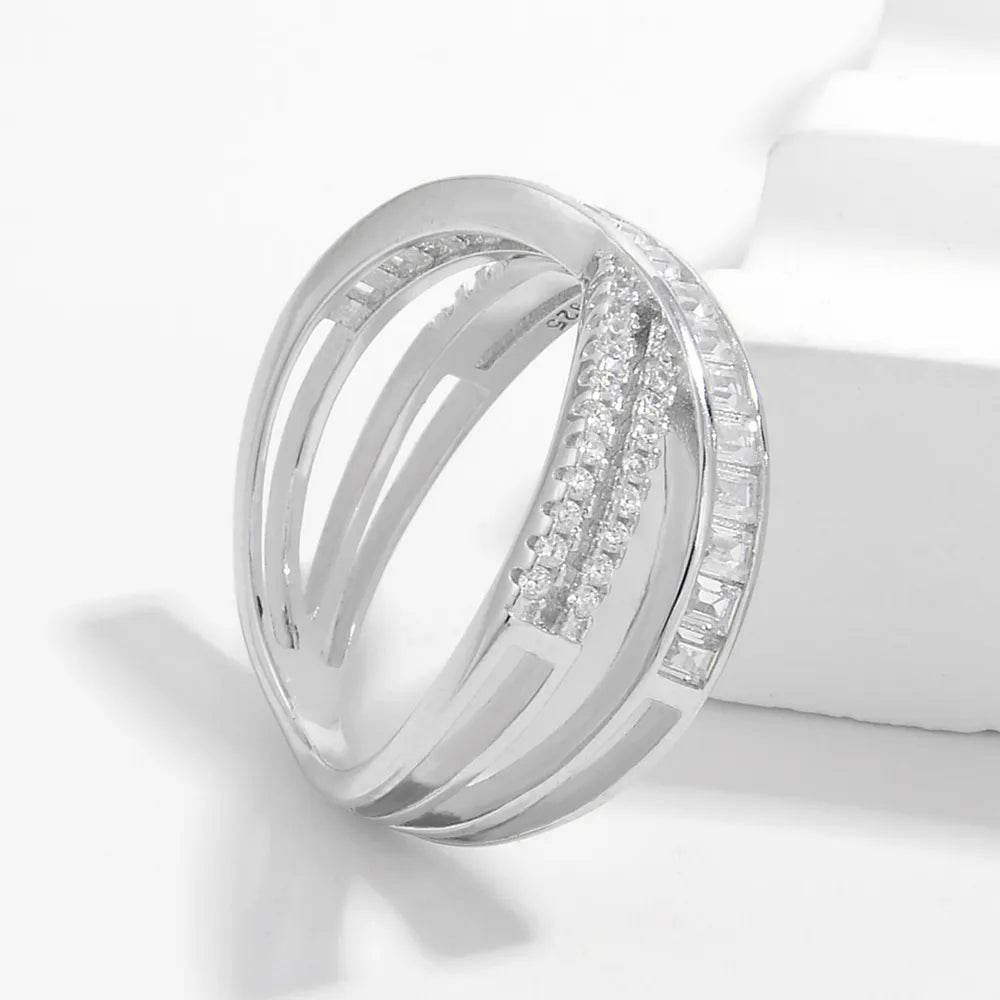 X Shape Inlaid Zircon 925 Sterling Silver Ring - luxurift