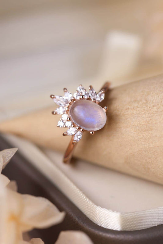 High Quality Natural Moonstone 18K Rose Gold-Plated 925 Sterling Silver Ring - luxurift