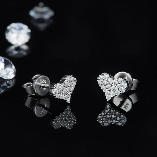 Moissanite 925 Sterling Silver Heart Stud Earrings - luxurift