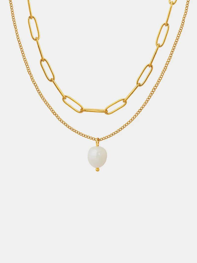 Freshwater Pearl Titanium Steel Double-Layered Necklace - luxurift