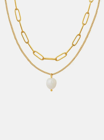 Freshwater Pearl Titanium Steel Double-Layered Necklace - luxurift