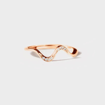 925 Sterling Silver Inlaid Zircon Wave Shape Ring - luxurift