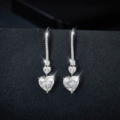5.44 Carat 925 Sterling Silver Moissanite Heart Drop Earrings - luxurift