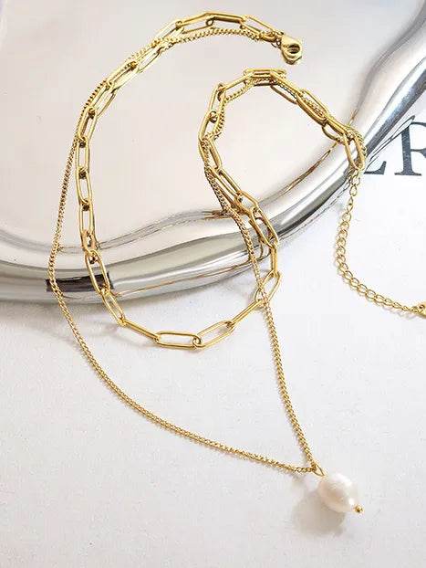 Freshwater Pearl Titanium Steel Double-Layered Necklace - luxurift