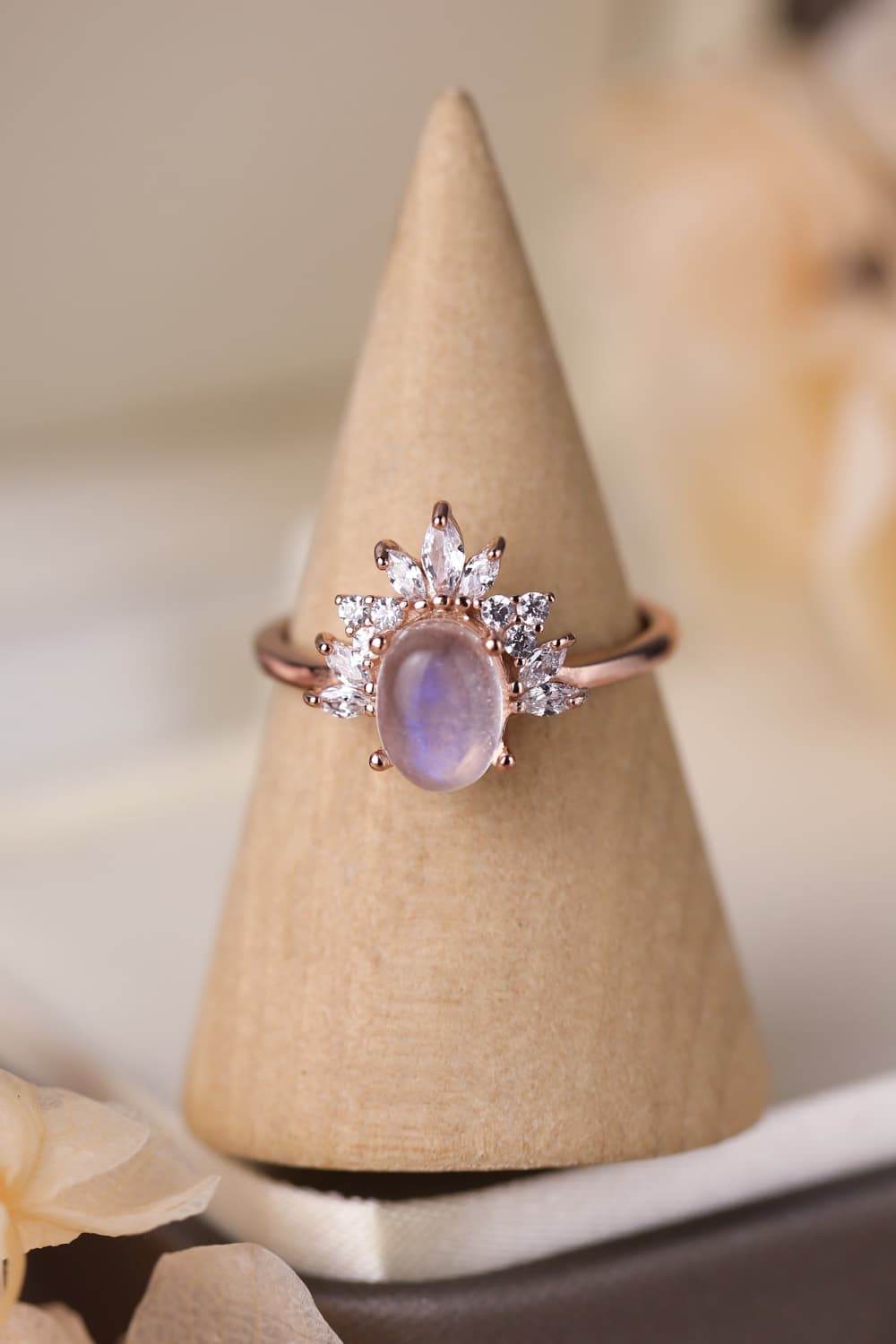 High Quality Natural Moonstone 18K Rose Gold-Plated 925 Sterling Silver Ring - luxurift