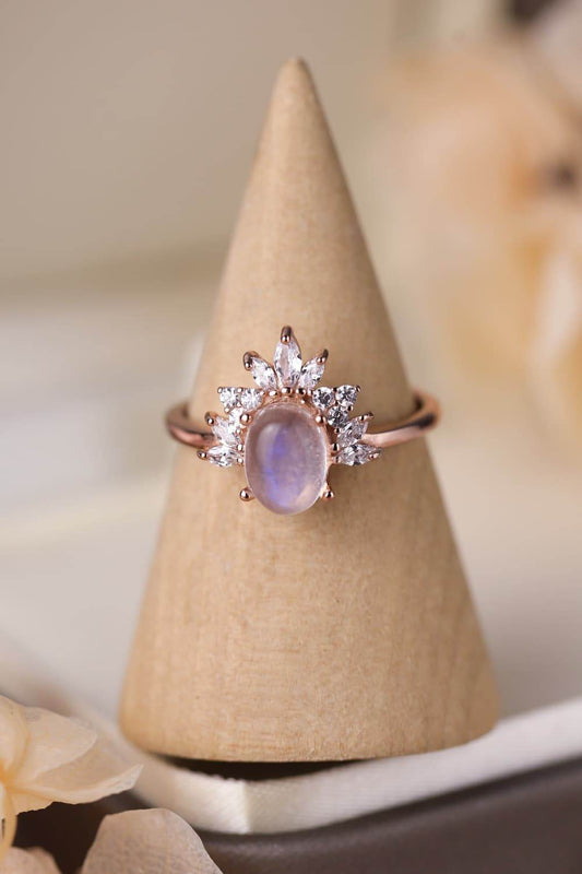 High Quality Natural Moonstone 18K Rose Gold-Plated 925 Sterling Silver Ring - luxurift
