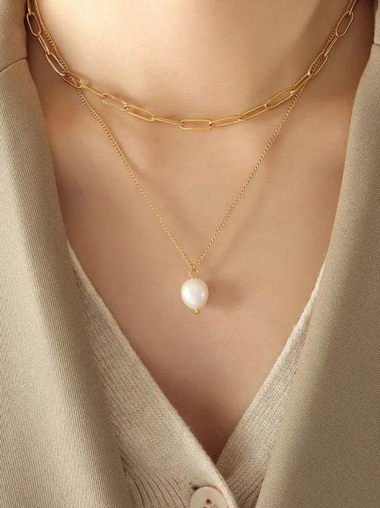 Freshwater Pearl Titanium Steel Double-Layered Necklace - luxurift