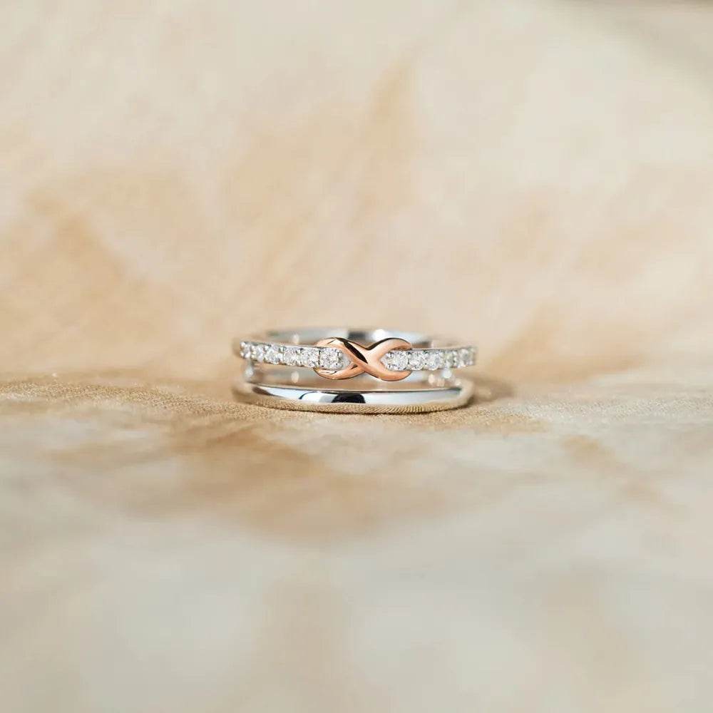 Double-Layered Zircon 925 Sterling Silver Ring - luxurift