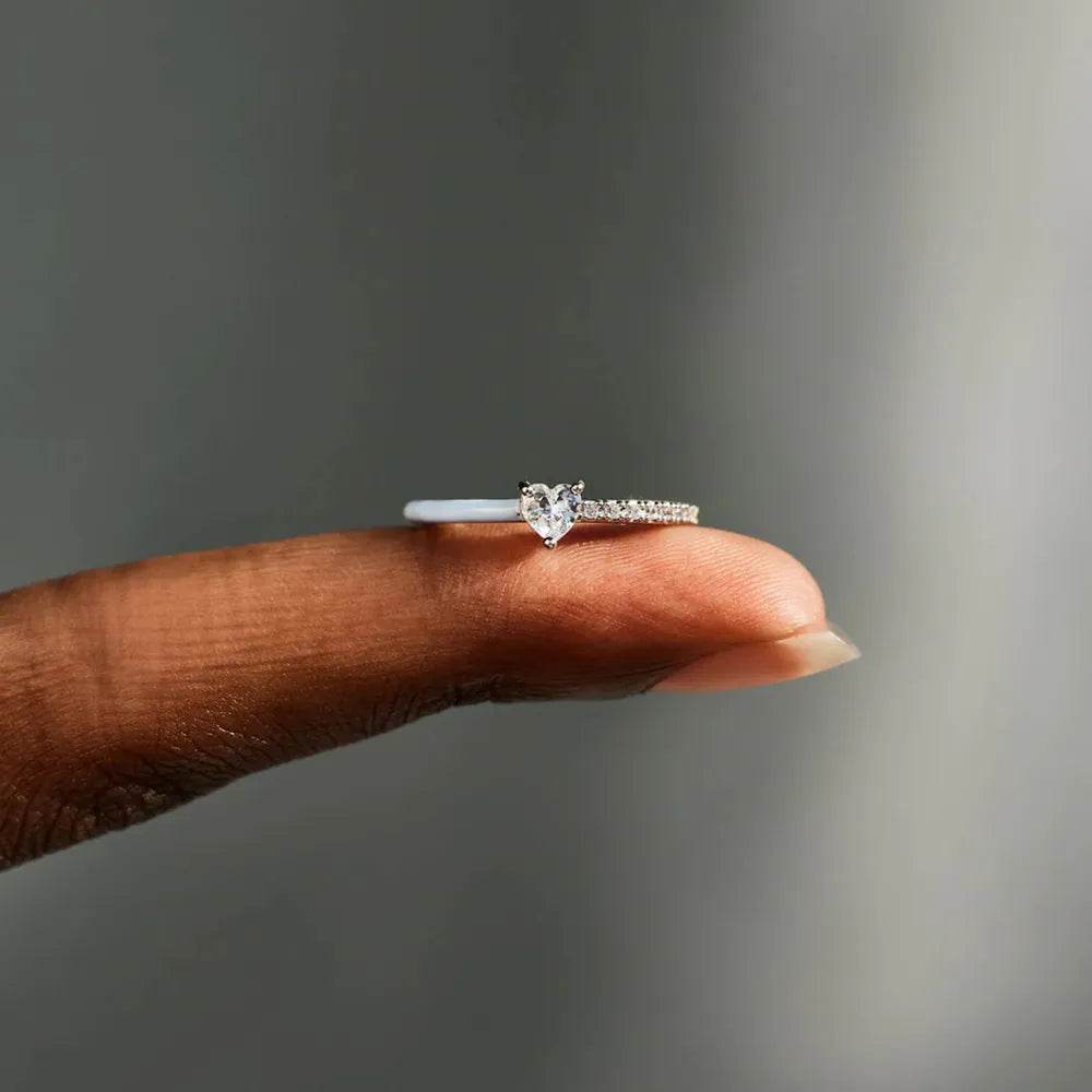 Heart Shape Inlaid Zircon Enamel Ring - luxurift