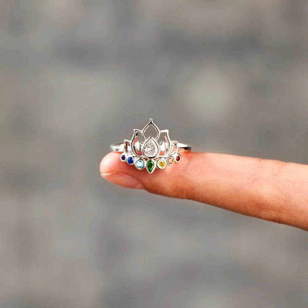 925 Sterling Silver Inlaid Zircon Lotus Shape Ring - luxurift