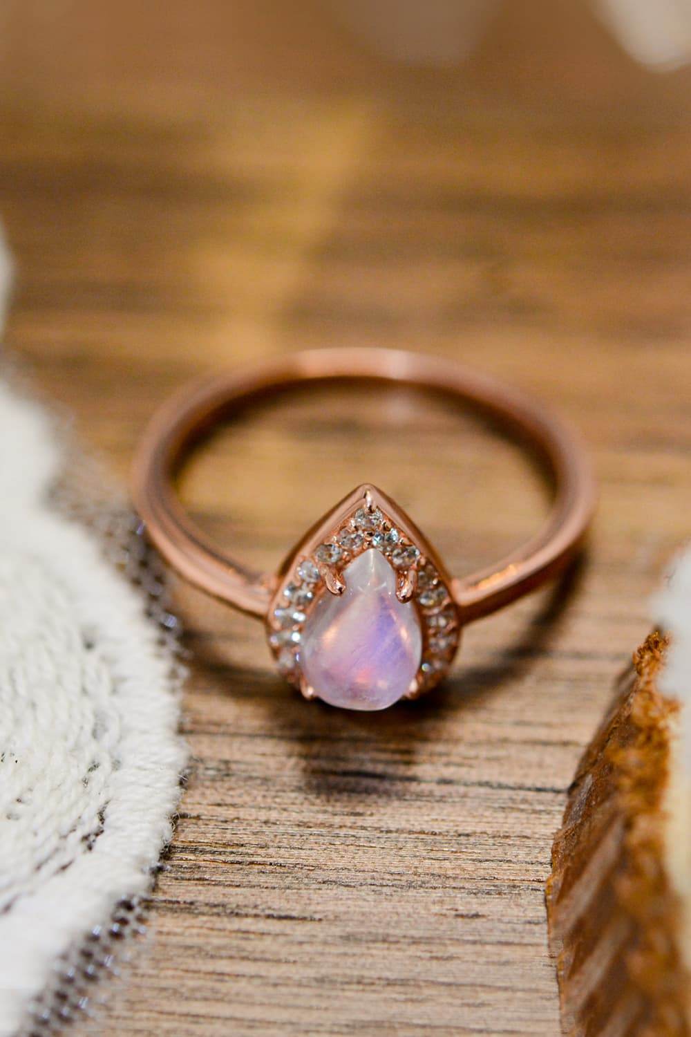 Moonstone Teardrop 925 Sterling Silver Halo Ring - luxurift