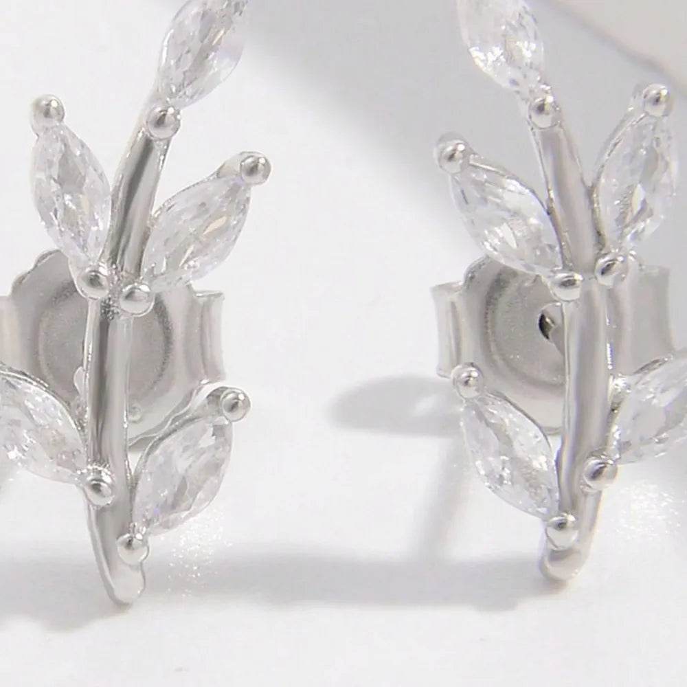 925 Sterling Silver Zircon Leaf Shape Earrings - luxurift