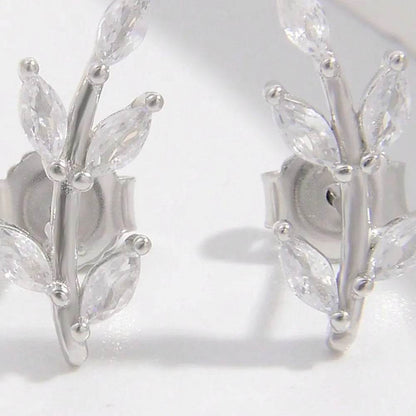 925 Sterling Silver Zircon Leaf Shape Earrings - luxurift
