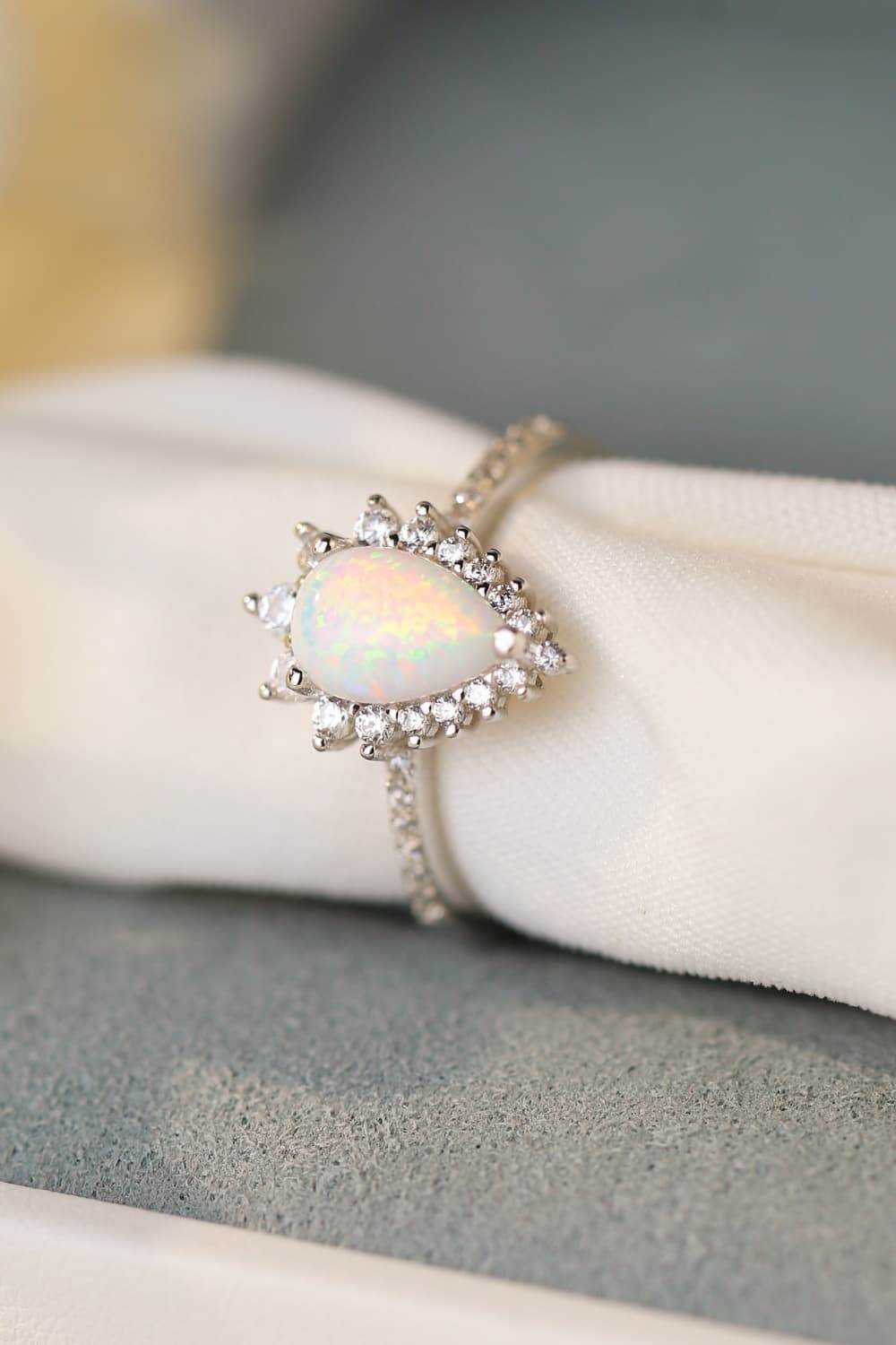 Platinum-Plated Opal Pear Shape Ring - luxurift
