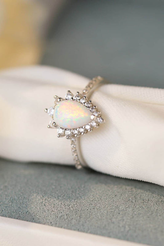 Platinum-Plated Opal Pear Shape Ring - luxurift