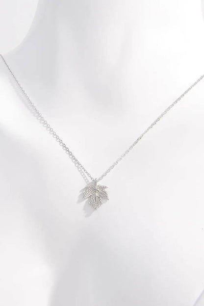 925 Sterling Silver Zircon Maple Leaf Necklace - luxurift