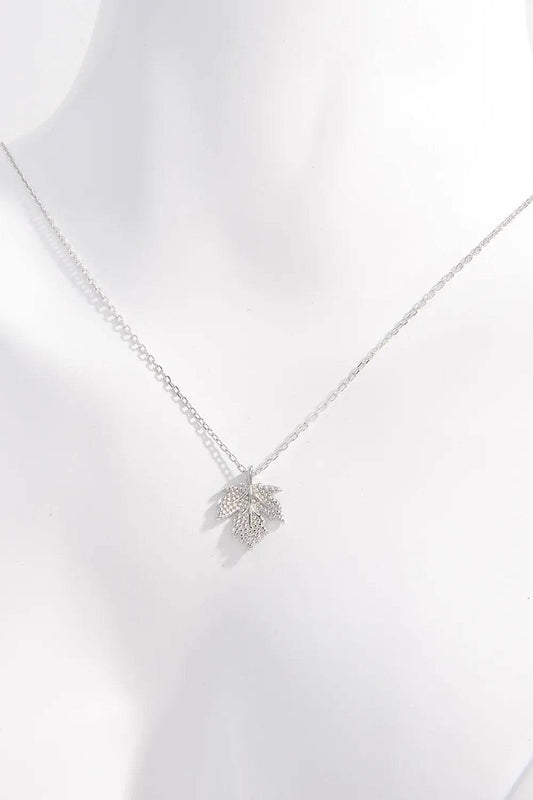 925 Sterling Silver Zircon Maple Leaf Necklace - luxurift