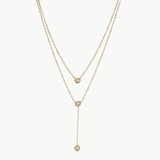 Stainless Steel Zircon Double-Layered Necklace - luxurift