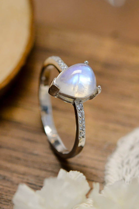 High Quality Natural Moonstone Teardrop Side Stone Ring - luxurift