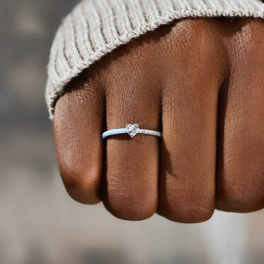 Heart Shape Inlaid Zircon Enamel Ring - luxurift