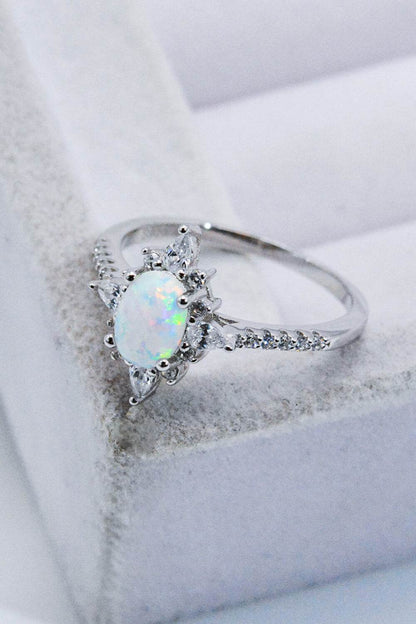 Platinum-Plated Opal and Zircon Ring - luxurift