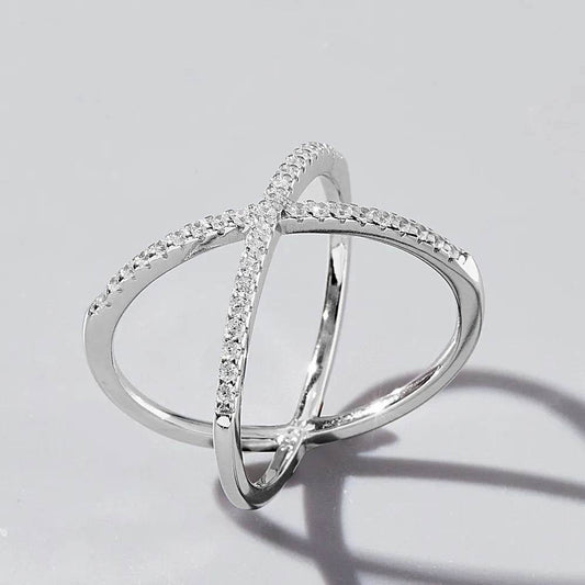 X Shape Inlaid Zircon 925 Sterling Silver Ring - luxurift