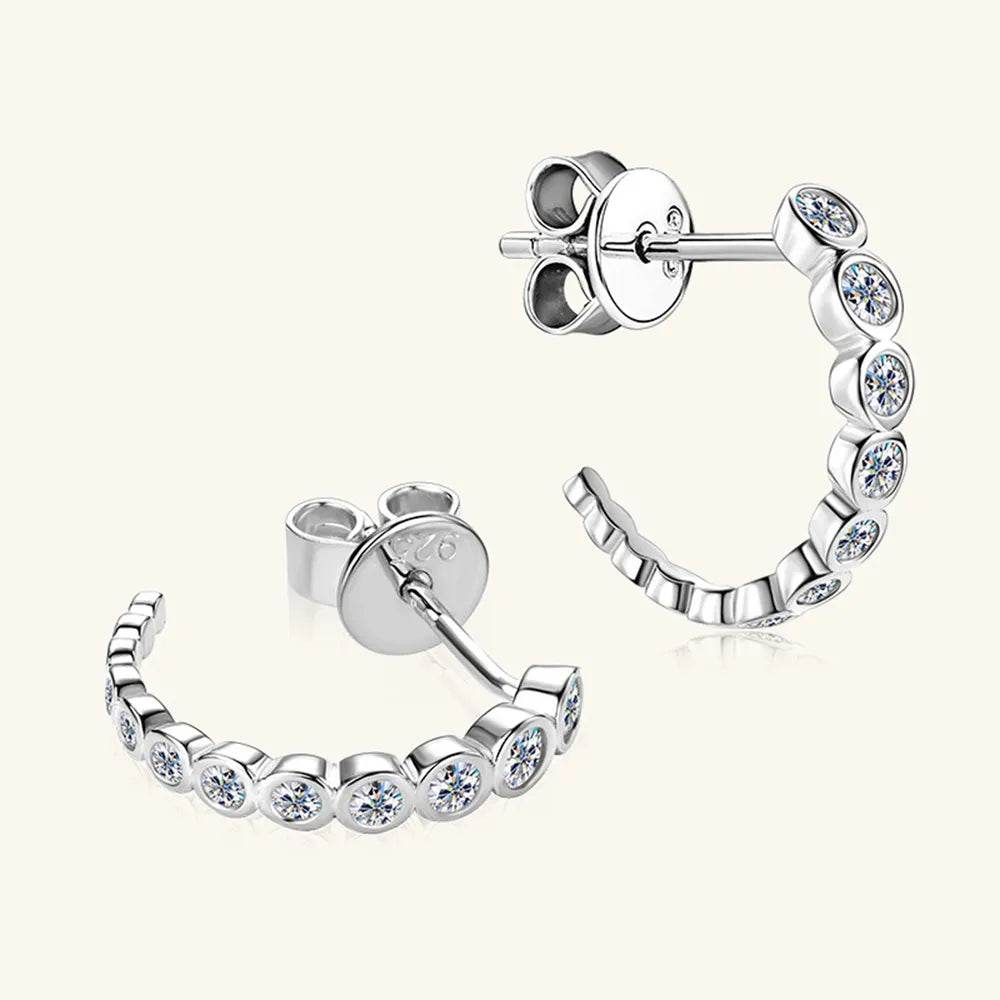 Inlaid Moissanite 925 Sterling Silver C-Hoop Earrings - luxurift