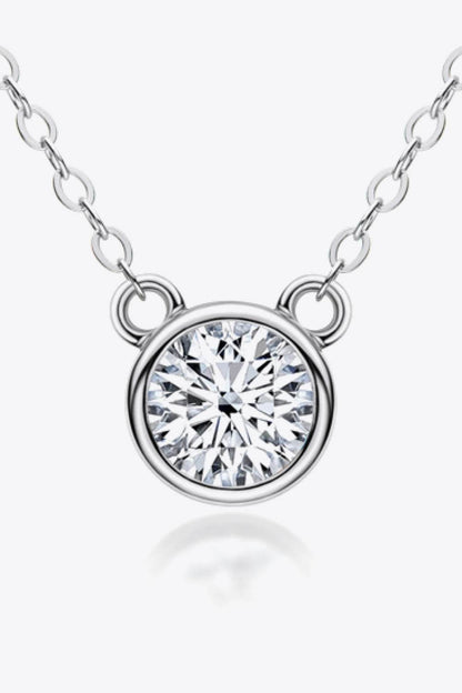 925 Sterling Silver 1 Carat Moissanite Round Pendant Necklace - luxurift
