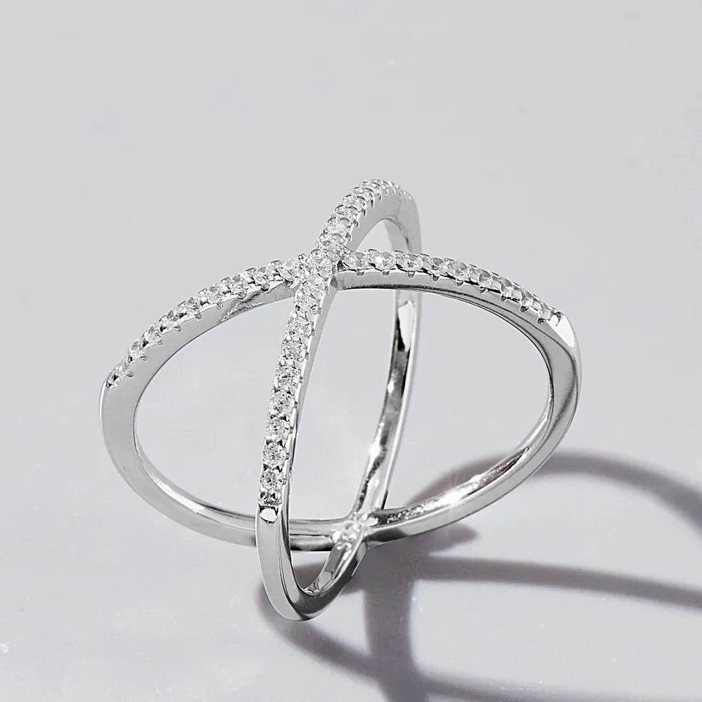 X Shape Inlaid Zircon 925 Sterling Silver Ring - luxurift