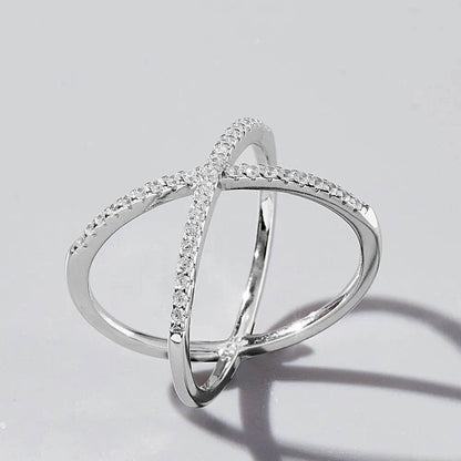 X Shape Inlaid Zircon 925 Sterling Silver Ring - luxurift
