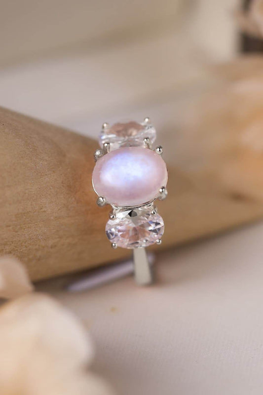 High Quality Natural Moonstone 925 Sterling Silver Three Stone Ring - luxurift