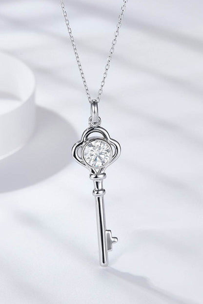 925 Sterling Silver 1 Carat Moissanite Key Pendant Necklace - luxurift