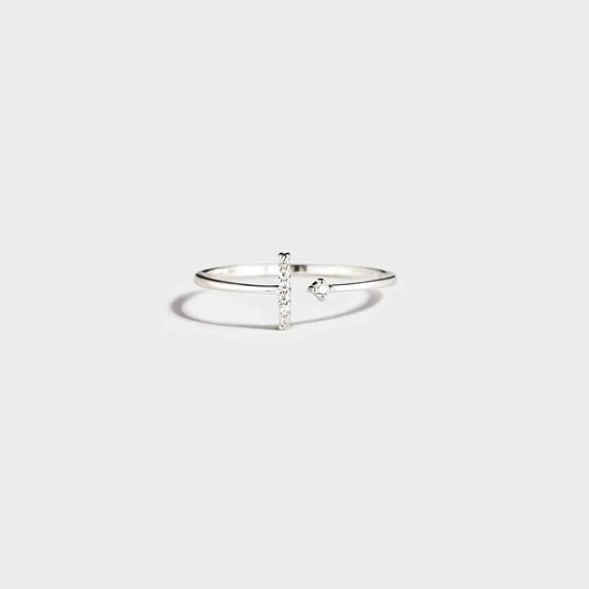 T Shape Inlaid Zircon 925 Sterling Silver Open Ring - luxurift